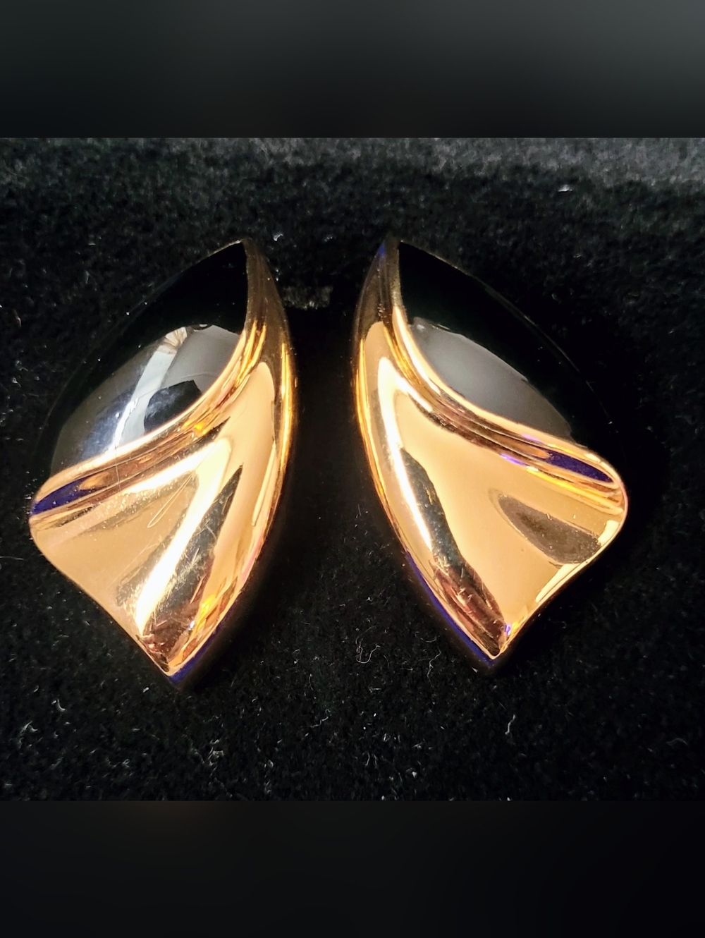 Vintage Christian Dior Copyright Gold and Black Statement Clip-On Earrings 1980s - Picture 4 of 12